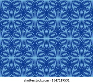Indigo dyed ikat seamless pattern. Bohemian patterned fabric texture.
