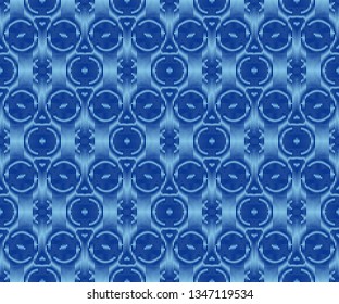 Indigo dyed ikat seamless pattern. Creative patterned fabric texture.
