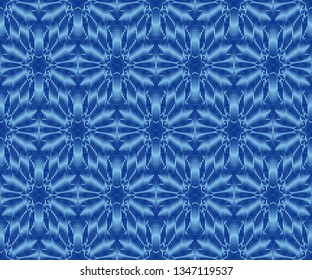 Indigo dyed ikat seamless pattern. Original patterned fabric texture.