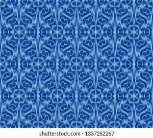 Indigo dyed textile seamless pattern. Ethnic ikat elegant wallpaper.