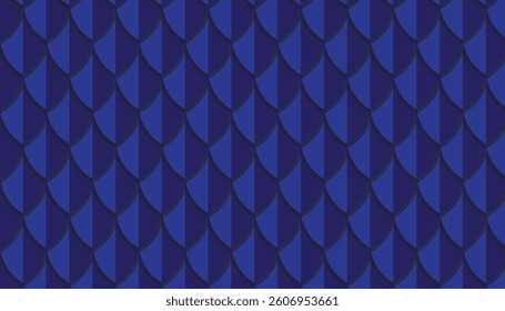 Indigo Fish Scale Seamless Pattern  Overlapping 3D Segmented Design 