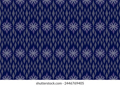 Indigo geometric pattern seamless vector illustration Ikat traditional Thai design background border.