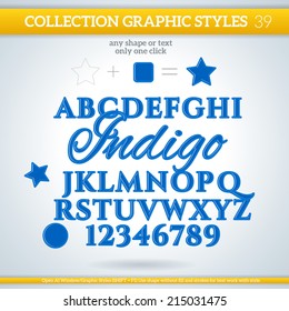 Indigo Graphic Styles for Design. Graphic styles can be use for decor, text, title, cards, events, posters, icons, logo and other.