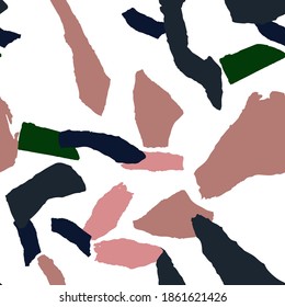 Indigo and Gray Terrazzo Tile Vector Seamless Pattern. Marble Terrazzo Wall Banner. Blue and Green Mosaic Illustration.