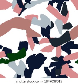 Indigo and Gray Terrazzo Wall Vector Seamless Pattern. Repeat Terrazzo Tile Wallpaper. Blue and Green Stone Postcard.