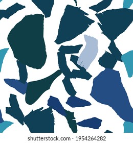 Indigo and Gray Terrazzo Wall Vector Seamless Pattern. Graphic Terrazzo Tile Backdrop. Blue and Green Terazzo Postcard.