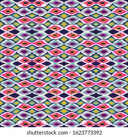 Indigo Handmade Tribal Vector Seamless Pattern. Abstract Tile Uzbek Print. Indian Bohemian Wallpaper. Blue Ikat Indonesian Vector Seamless Pattern