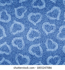 Indigo heart seamless pattern. Hearts texture. Blue background for design love prints. Modern stylish shibori denim fabric. Irregular repeat hearts. Grunge urban effect. Mottled transition. Vector