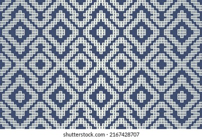 Indigo Ikat Aztec, Maya and Mexican ethnic ornament geometric shapes. Trendy textile fabric. Illustration about cultural, design