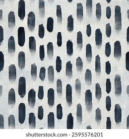 Indigo ink dots brush strokes in navy blue and gray on a light gray background, grunge lines ikat pattern, striped seamless pattern, Vector illustration background for print the paper.