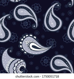 Indigo Leaf Indian Vector Seamless Pattern. Repeat Ornament Tile. Lace Oriental Design. Blue Fabric Print.