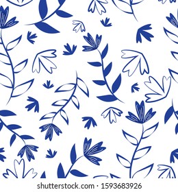 Indigo leafy flower pattern background