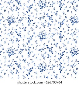 Indigo leaves seamless pattern. Blue shades vector Illustration for your design. Pattern swatches included in file.