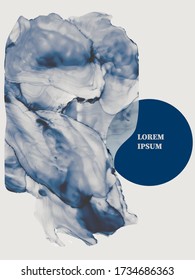 Indigo marble cover vector design. Airy abstract painting in blue, gray colors. Business identity card template. Artistic modern poster, flyer template.
