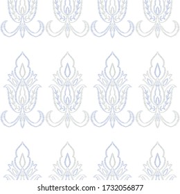 Indigo Medallion Oriental Vector Seamless Pattern. Flourish Motif Pattern. Art Illustration. Blue Rug Decorative Design.