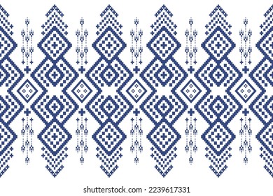 Indigo navy blue geometric traditional ethnic pattern Ikat seamless pattern abstract design for fabric print cloth dress carpet curtains and sarong Aztec African Indian Indonesian 