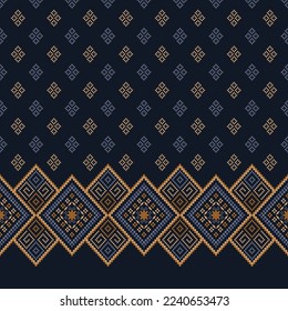 Indigo navy blue geometric traditional ethnic pattern Ikat seamless pattern abstract design for fabric print cloth dress carpet curtains and sarong Aztec African Indian Indonesian 
