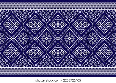 Indigo navy blue geometric traditional ethnic pattern Ikat seamless pattern border abstract design for fabric print cloth dress carpet curtains and sarong Aztec African Indian Indonesian 