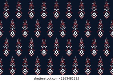 Indigo navy blue geometric traditional ethnic pattern Ikat seamless pattern border abstract design for fabric print cloth dress carpet curtains and sarong Aztec African Indian Indonesian 