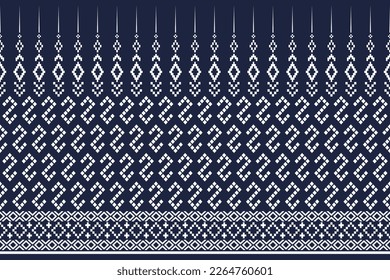 Indigo navy blue geometric traditional ethnic pattern Ikat seamless pattern border abstract design for fabric print cloth dress carpet curtains and sarong Aztec African Indian Indonesian 