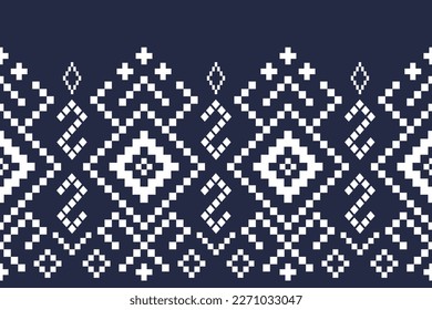 Indigo navy blue geometric traditional ethnic pattern Ikat seamless pattern border abstract design for fabric print cloth dress carpet curtains and sarong Aztec African Indian Indonesian 