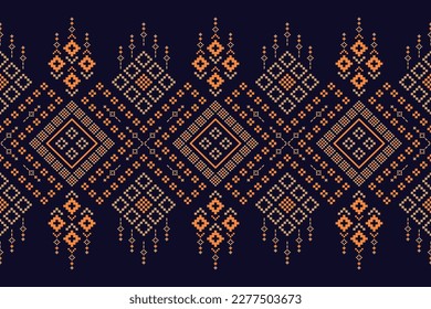 Indigo navy blue geometric traditional ethnic pattern Ikat seamless pattern border abstract design for fabric print cloth dress carpet curtains and sarong Aztec African Indian Indonesian 