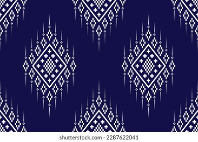 Indigo navy blue geometric traditional ethnic pattern Ikat seamless pattern border abstract design for fabric print cloth dress carpet curtains and sarong Aztec African Indian Indonesian 