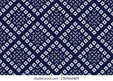 Patrón étnico tradicional de color azul marino índigo Ikat patrón sin fisuras diseño abstracto de borde para tela de impresión telas cortinas de moqueta y sarong Azteca Indio Indonesio Africano 