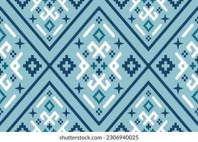 Indigo navy blue geometric traditional ethnic pattern Ikat seamless pattern border abstract design for fabric print cloth dress carpet curtains and sarong Aztec African Indian Indonesian 