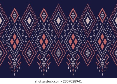 Indigo navy blue geometric traditional ethnic pattern Ikat seamless pattern border abstract design for fabric print cloth dress carpet curtains and sarong Aztec African Indian Indonesian 