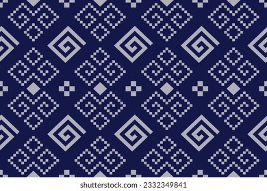 Indigo navy blue geometric traditional ethnic pattern Ikat seamless pattern border abstract design for fabric print cloth dress carpet curtains and sarong Aztec African Indian Indonesian 