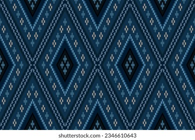 Indigo navy blue geometric traditional ethnic pattern Ikat seamless pattern border abstract design for fabric print cloth dress carpet curtains and sarong Aztec African Indian Indonesian 