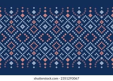 Indigo navy blauen geometrischen traditionellen ethnischen Muster Ikat nahtlose Muster Rand abstrakte Design für Stoff Stoffdruck Kleidung Teppichvorhänge und sarong Azteken afrikanischen indonesischen indonesischen 