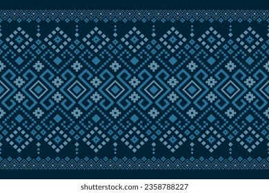 Indigo navy blue geometric traditional ethnic pattern Ikat seamless pattern border abstract design for fabric print cloth dress carpet curtains and sarong Aztec African Indian Indonesian