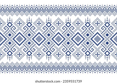 Indigo navy blue geometric traditional ethnic pattern Ikat seamless pattern border abstract design for fabric print cloth dress carpet curtains and sarong Aztec African Indian Indonesian