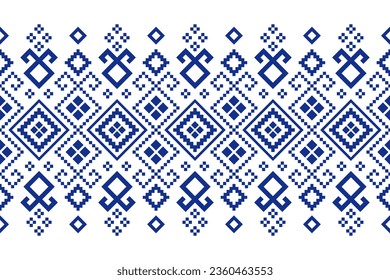 Indigo navy blue geometric traditional ethnic pattern Ikat seamless pattern border abstract design for fabric print cloth dress carpet curtains and sarong Aztec African Indian Indonesian
