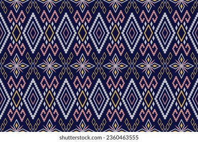 Indigo navy blue geometric traditional ethnic pattern Ikat seamless pattern border abstract design for fabric print cloth dress carpet curtains and sarong Aztec African Indian Indonesian