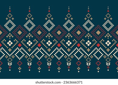 Patrón étnico tradicional de color azul marino índigo Ikat patrón sin fisuras diseño abstracto de borde para tela de impresión telas cortinas de moqueta y sarong Azteca Indio Indonesio Africano