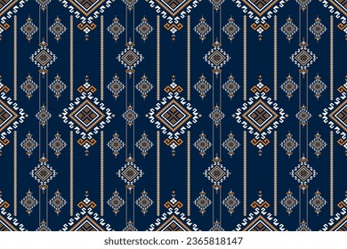 Indigo navy blue geometric traditional ethnic pattern Ikat seamless pattern border abstract design for fabric print cloth dress carpet curtains and sarong Aztec African Indian Indonesian