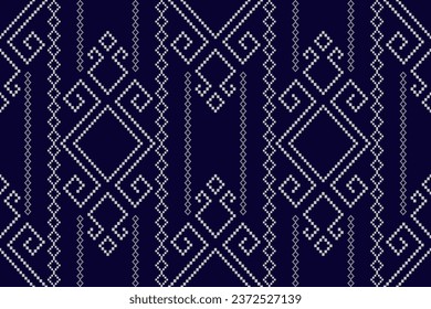 Indigo navy blue geometric traditional ethnic pattern Ikat seamless pattern border abstract design for fabric print cloth dress carpet curtains and sarong Aztec African Indian Indonesian