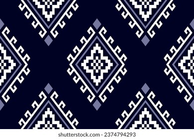 Indigo navy blue geometric traditional ethnic pattern Ikat seamless pattern border abstract design for fabric print cloth dress carpet curtains and sarong Aztec African Indian Indonesian