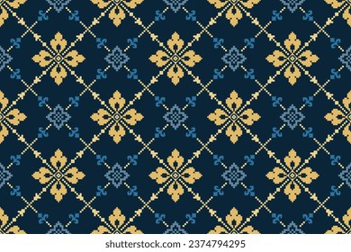 Indigo navy blue geometric traditional ethnic pattern Ikat seamless pattern border abstract design for fabric print cloth dress carpet curtains and sarong Aztec African Indian Indonesian