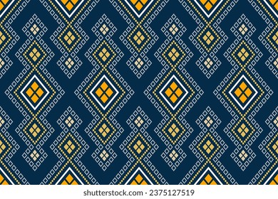 Indigo navy blue geometric traditional ethnic pattern Ikat seamless pattern border abstract design for fabric print cloth dress carpet curtains and sarong Aztec African Indian Indonesian