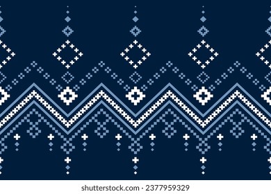 Indigo navy blue geometric traditional ethnic pattern Ikat seamless pattern border abstract design for fabric print cloth dress carpet curtains and sarong Aztec African Indian Indonesian