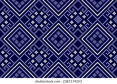 Indigo navy blue geometric traditional ethnic pattern Ikat seamless pattern border abstract design for fabric print cloth dress carpet curtains and sarong Aztec African Indian Indonesian