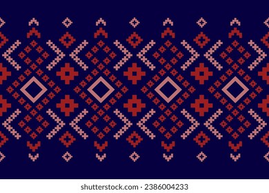Indigo navy blue geometric traditional ethnic pattern Ikat seamless pattern border abstract design for fabric print cloth dress carpet curtains and sarong Aztec African Indian Indonesian