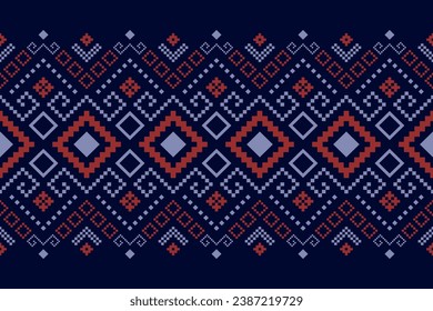 Indigo navy blue geometric traditional ethnic pattern Ikat seamless pattern border abstract design for fabric print cloth dress carpet curtains and sarong Aztec African Indian Indonesian