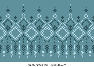 Indigo navy blue geometric traditional ethnic pattern Ikat seamless pattern border abstract design for fabric print cloth dress carpet curtains and sarong Aztec African Indian Indonesian