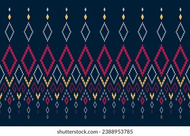 Indigo navy blue geometric traditional ethnic pattern Ikat seamless pattern border abstract design for fabric print cloth dress carpet curtains and sarong Aztec African Indian Indonesian