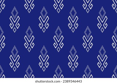 Indigo navy blue geometric traditional ethnic pattern Ikat seamless pattern border abstract design for fabric print cloth dress carpet curtains and sarong Aztec African Indian Indonesian